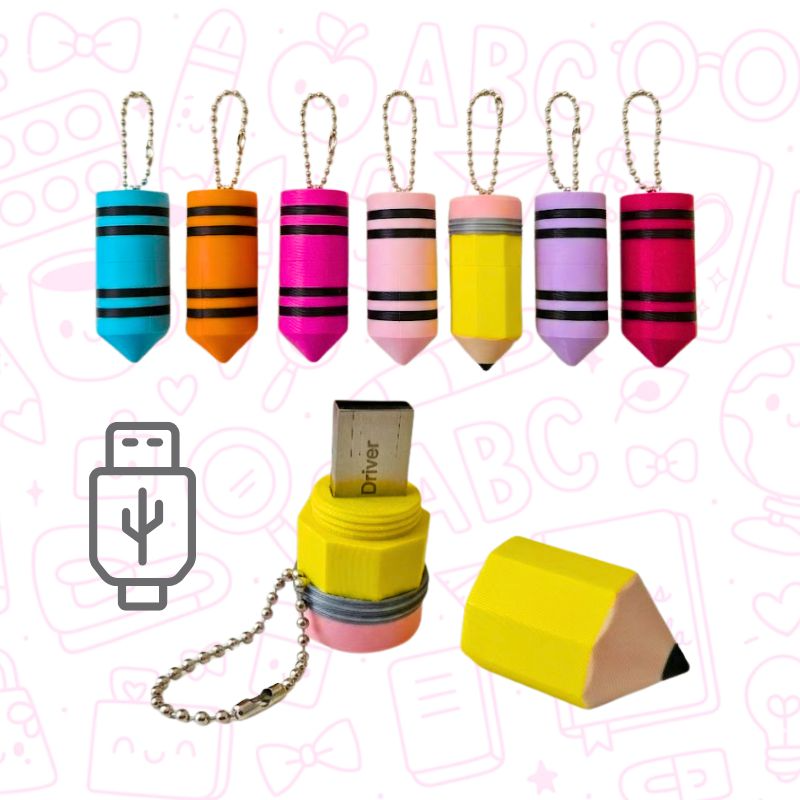 Porta USB tipo Llavero – Diseños Lápiz y Crayón