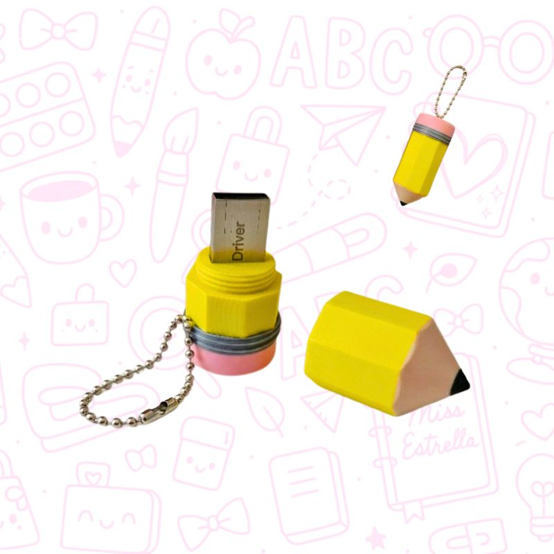 Porta USB tipo Llavero – Diseños Lápiz y Crayón